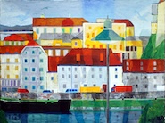 Linz, ob. Donaulände,Silhouetten. Öl auf Lw, 90x120 cm. 2025